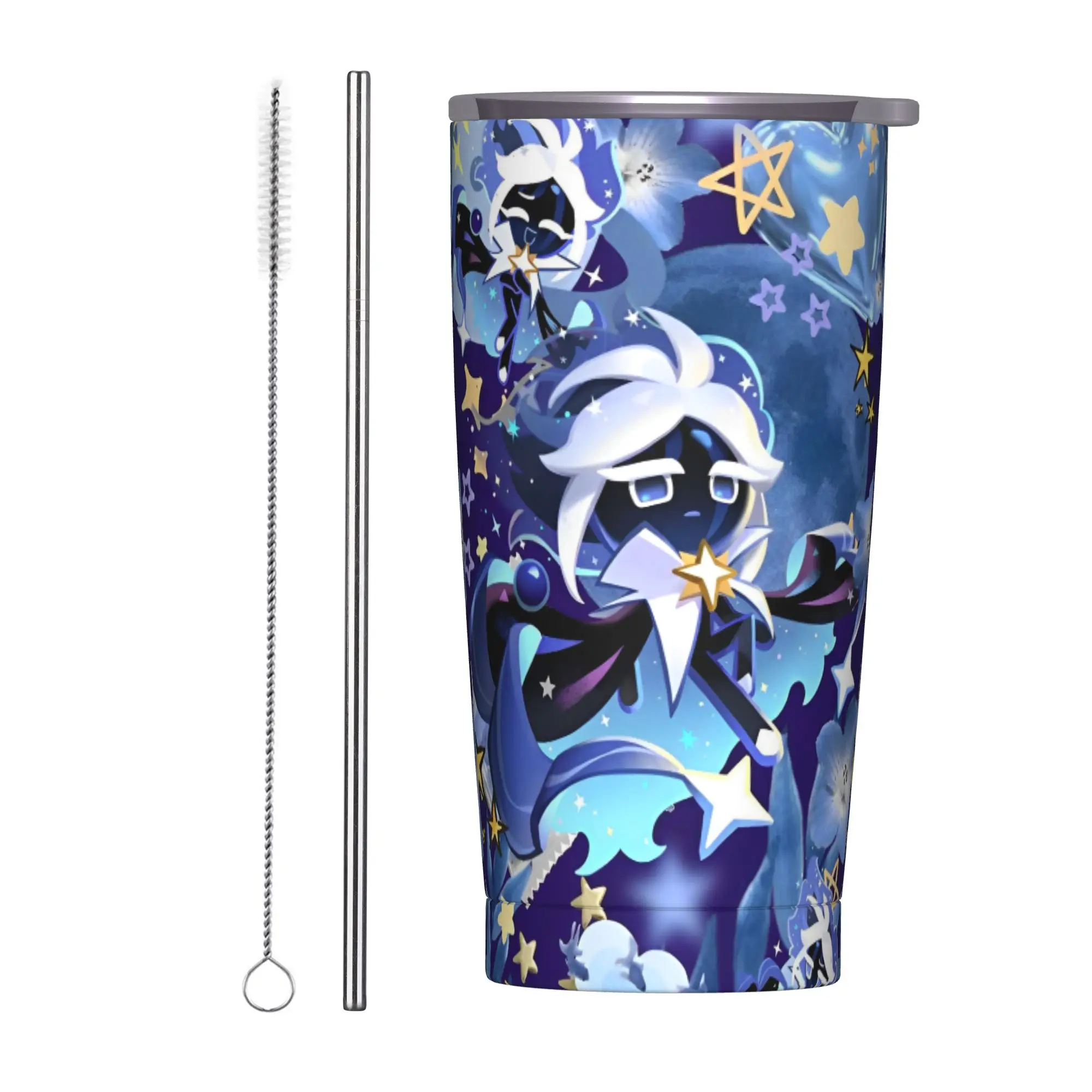 Stardust Cookies Insulated Tumbler with Straws Cookie Run Kingdoms Vacuum Coffee Mugs Outdoor Portable Car Bottle Cups, 20oz
