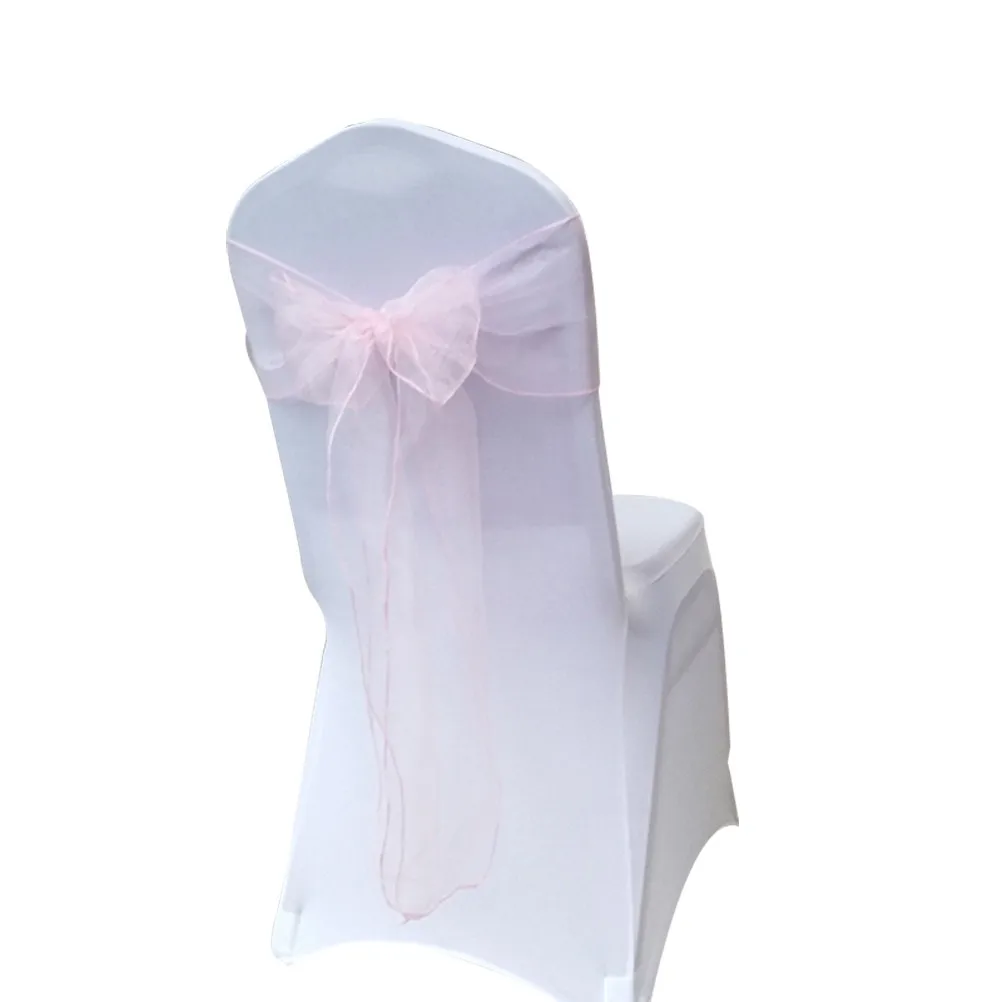10Pcs Chair Ribbon Bowknot Organza No-Tie Bow Sash Wedding Engagement Bridal Shower Banquet Chair Back Decoration Pink