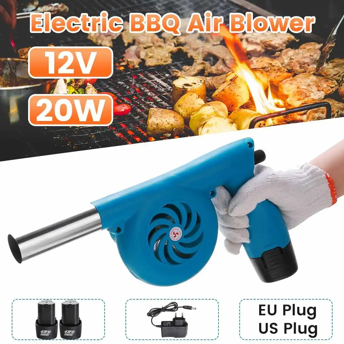 With Lithium Battery Outdoor Barbecue Fan Wireless Electric Air Blower Portable BBQ Grill Fire Bellows Tools Picnic Camping