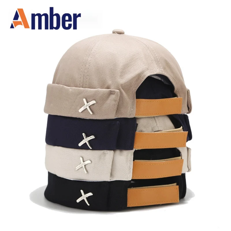 

Amber Docker Cap Without Visor Brimless Hat Skullcap For Men Women Dome Solid Color Adjustable Bonnet Beanies Hip Hop Hats