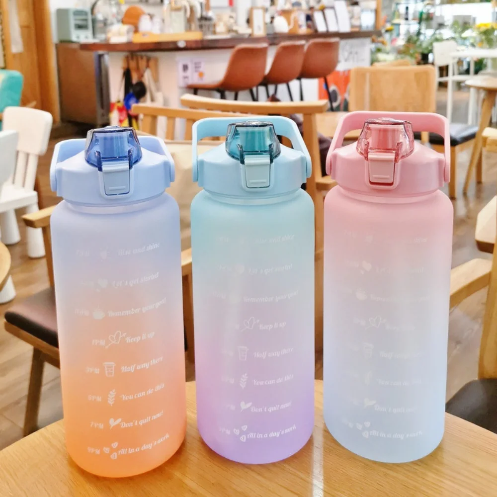 2000ml Large Capacity Plastic Straw Water Cup Sports Water Bottle Outdoor Camping Drinking Tools Frosted Student Couple Cup