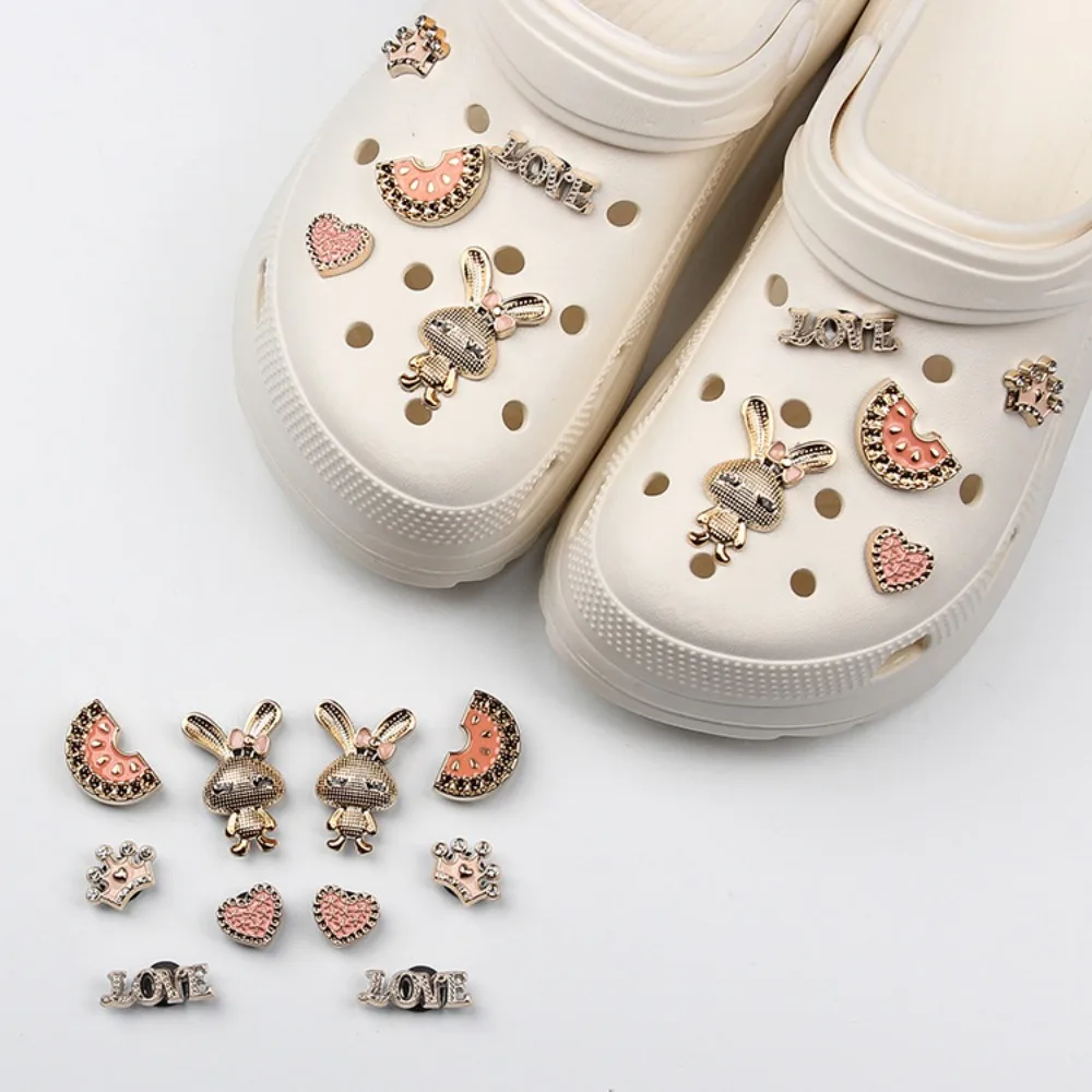 

Cute Golden Cartoon Bunny Hole Shoe Charms Decorations Lovely Love Crown Shoes Buckle DIY 3D Hole Shoe Accessories