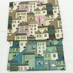 50x150cm simpatico gatto nero stampato cotone lino Patchwork tessuto per cucire materiali per indumenti fai da te cuscino fatto a mano trapuntatura vestiti