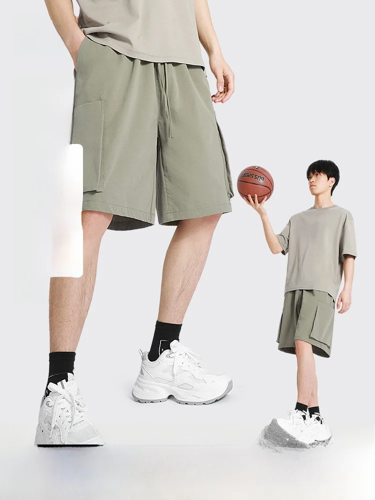 

Qui Dry Ice Silk Workwear orts Men's Summer Casual Loose Straight Leg Five-Quarter Length Sun Protection Lightweight Pants