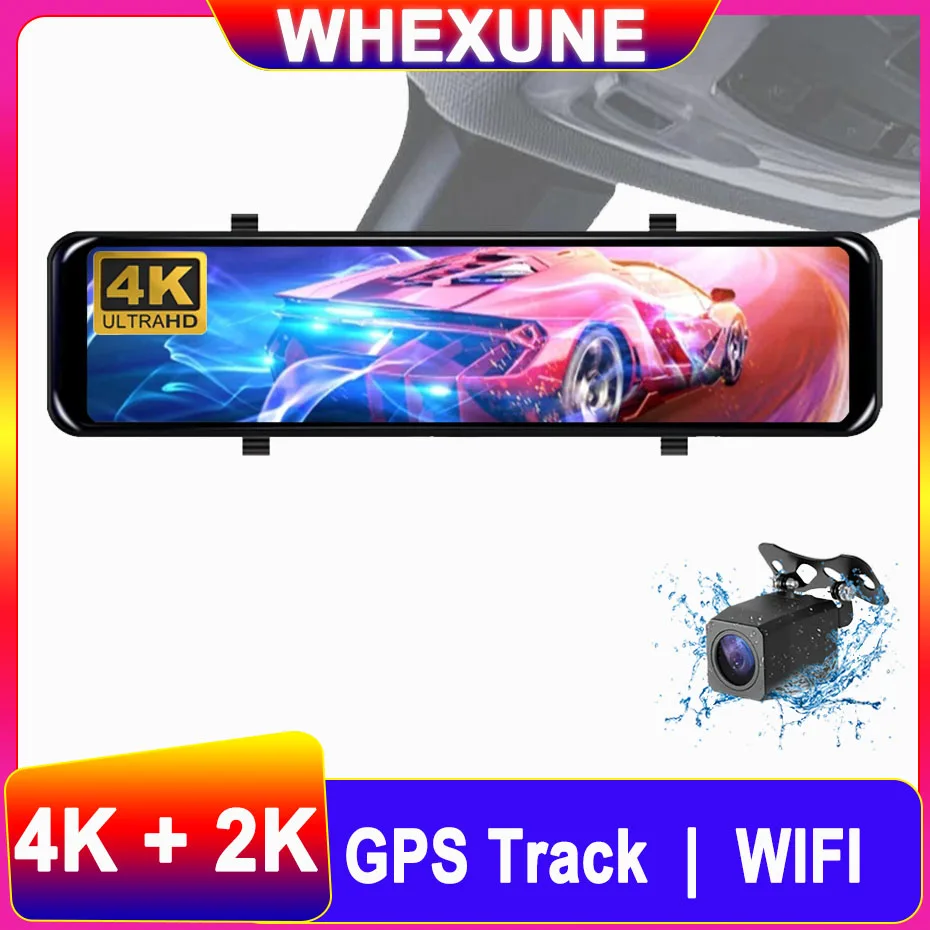 

WIFI 4K+2K 12 Inch Rear View Mirror Dash Cam Camera 3840*2160P Car Dvr GPS Tracker Video Recording Super Night Vision Dual Lens