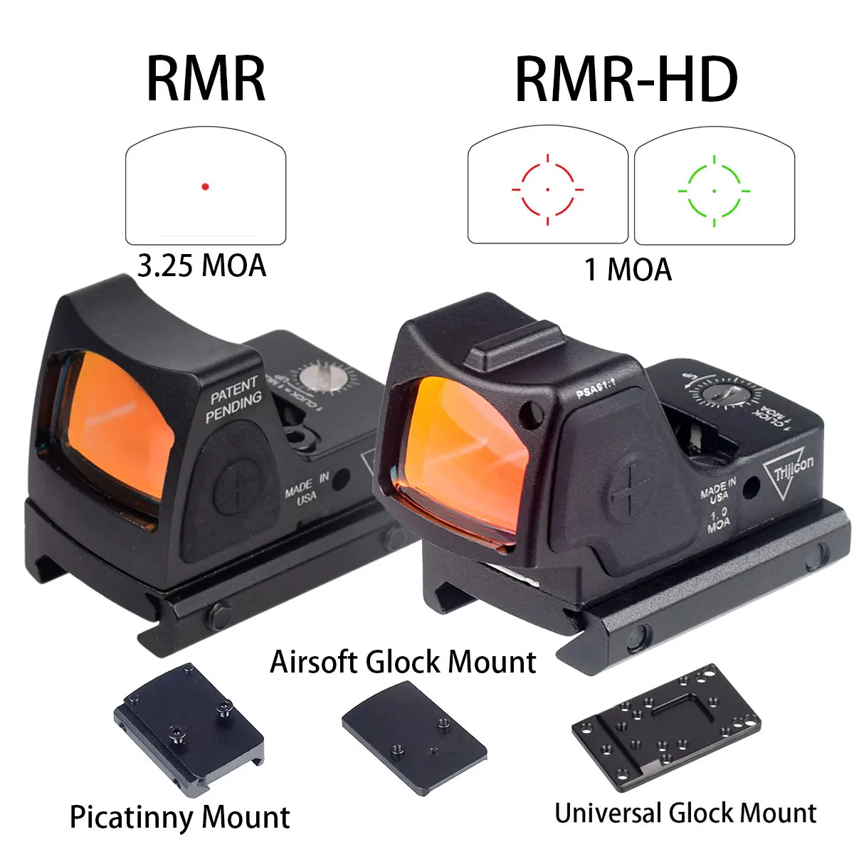 Tactical Trijicon RMR HD 1 Green Red Dot Sight Mount Pistol Rifle Rear Plate Base Airsoft MOS Glock Glock17 Picatinny Rail