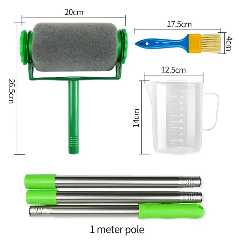 Paint Roller Brush Kit Pro,Wall Painting Handle Tool with Paint Runner Brush and 3 Extension Poles for Walls and Ceiling