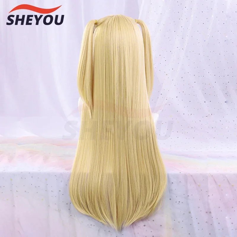 Сиси 2233Высокое качество Миса Амане Косплей Двойной хвост Длинные желтые термостойкие синтетические волосы Парики для Хэллоуина + Кепка для парика