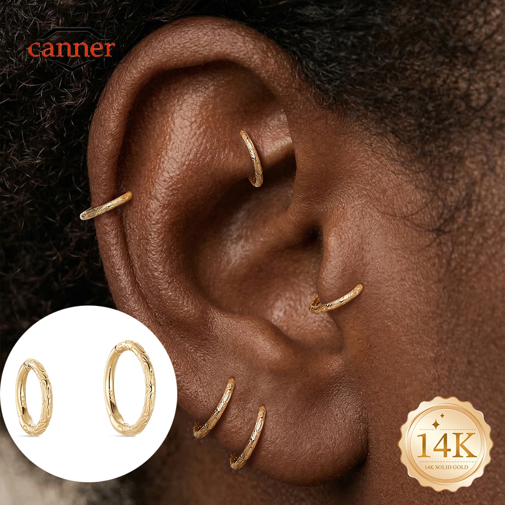 CANNER 1 Stück 6/8mm 14K Massivgold Blumenmuster Hoop-Knorpelpiercing Ring Wasserdichter Helix Tragus Conch Ohrring Schmuck Geschenk