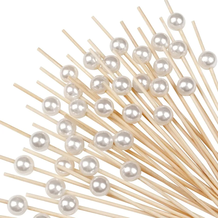 

100 шт. Коктейльные палочки для закусок - Длинные родные зубочистки для вечеринок Необычные бамбуковые палочки для еды и напитков - белые