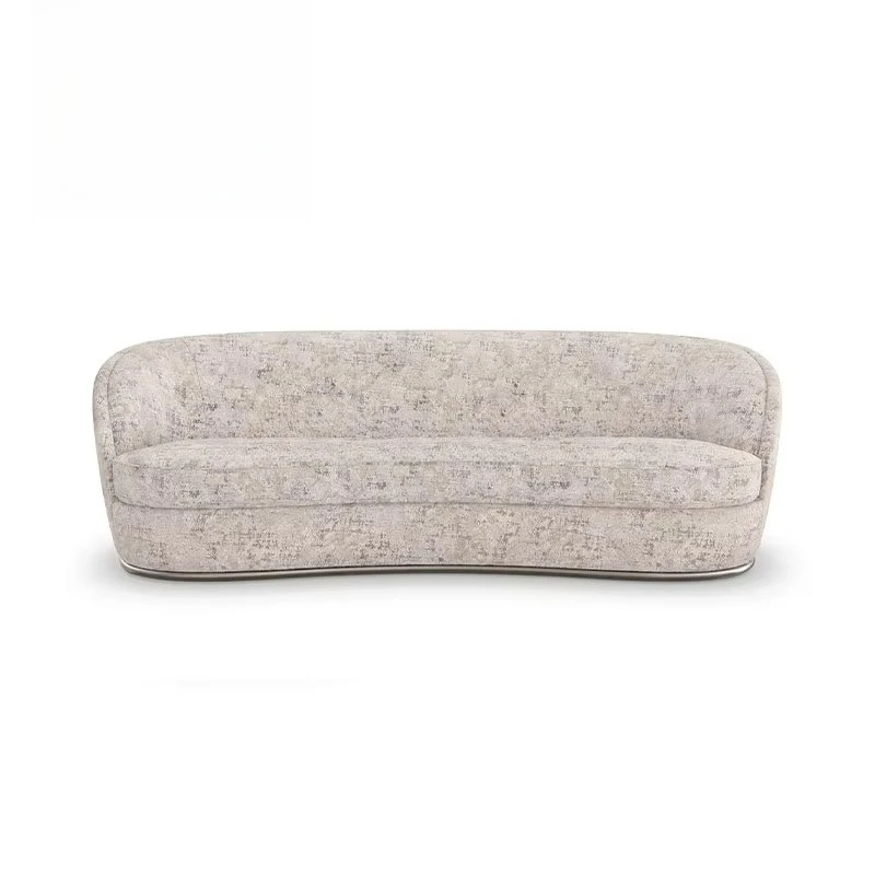 

Curved Luxury White Fabric Sofa Sofa Set Villa Sponge Filled Soft Salon Furniture