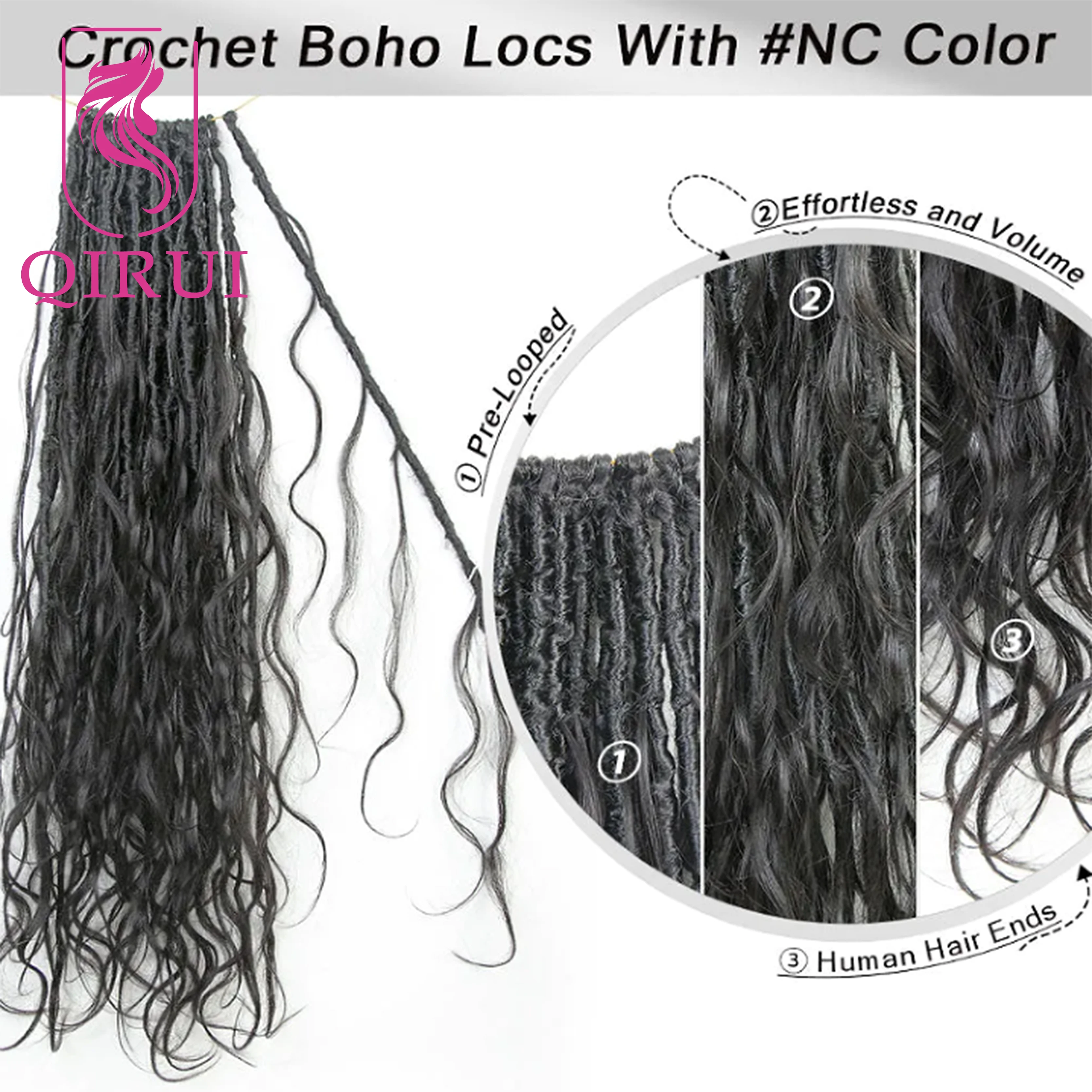 Body Wave Pre Looped Crochet Boho Locs z ludzkimi włosami, kręcone, bez węzłów, warkocze Goddess Locs, włosy do szydełkowania z ludzkimi włosami, kręcone końcówki.