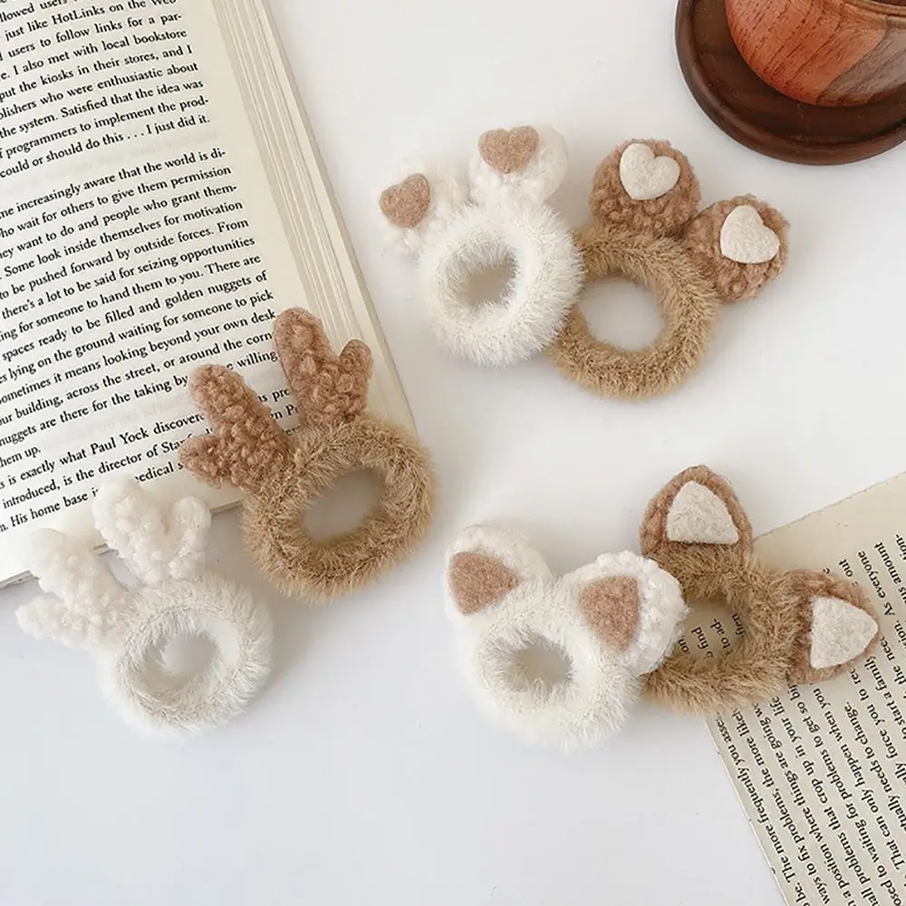 

Hair Ties For Girls Female Plush Antlers Cat Ears Scrunchies Women Hair Ring Christmas Ponytail Holder Korean Style Hair Rope