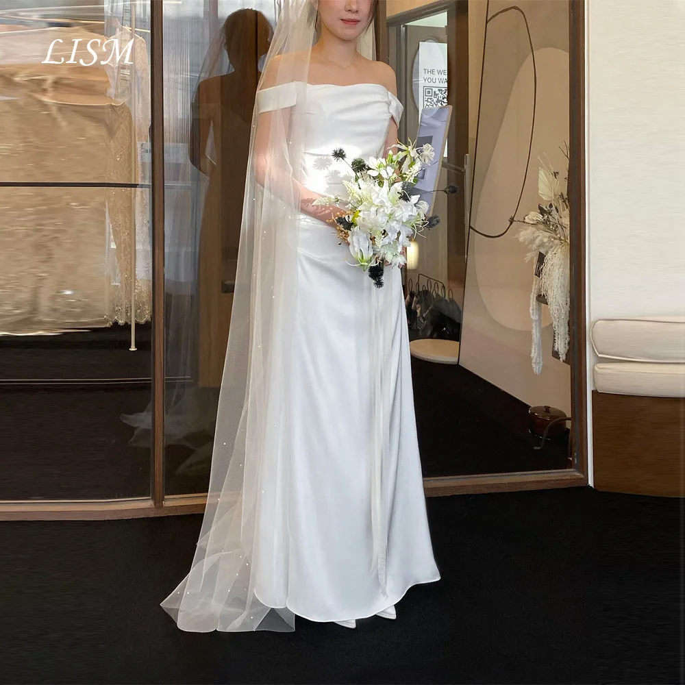 

LISM Off Shoulder A-Line Simple Korea Wedding Dresses Photo Shoot Modern Silk Satin Elegant Bridal Gowns 웨딩드레스 Customized