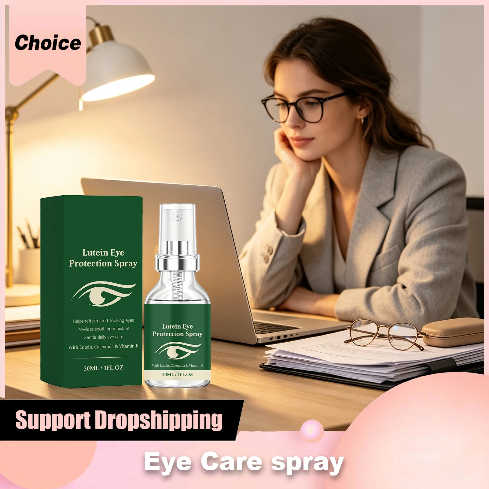 Lutein Eye Care Spray Relieve Fatigue Removal Eyes Discomfort Moisturizing Dryness Cool Calming Office Travel Eye Soothing Spray