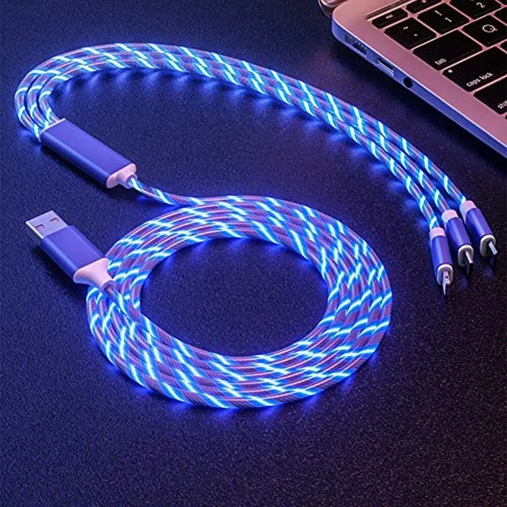 3-in-1 LED Glow snellaadkabel 3A snelladen Micro USB Type-C Multi-brand compatibel snel opladen Lichtgevend