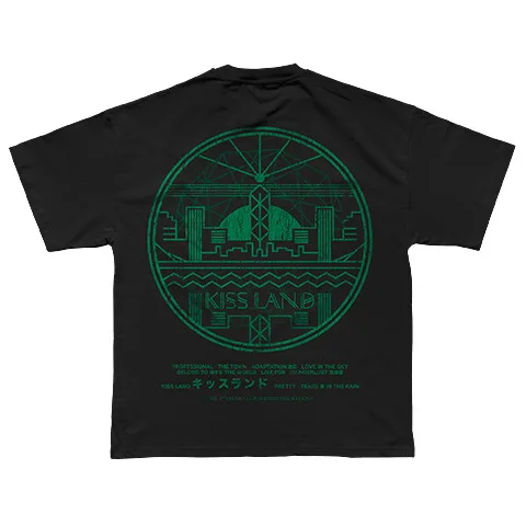 Trendy support clothing, black T-shirt, male and female student stars, same style Kiss Land Japanese printed clothes in stock