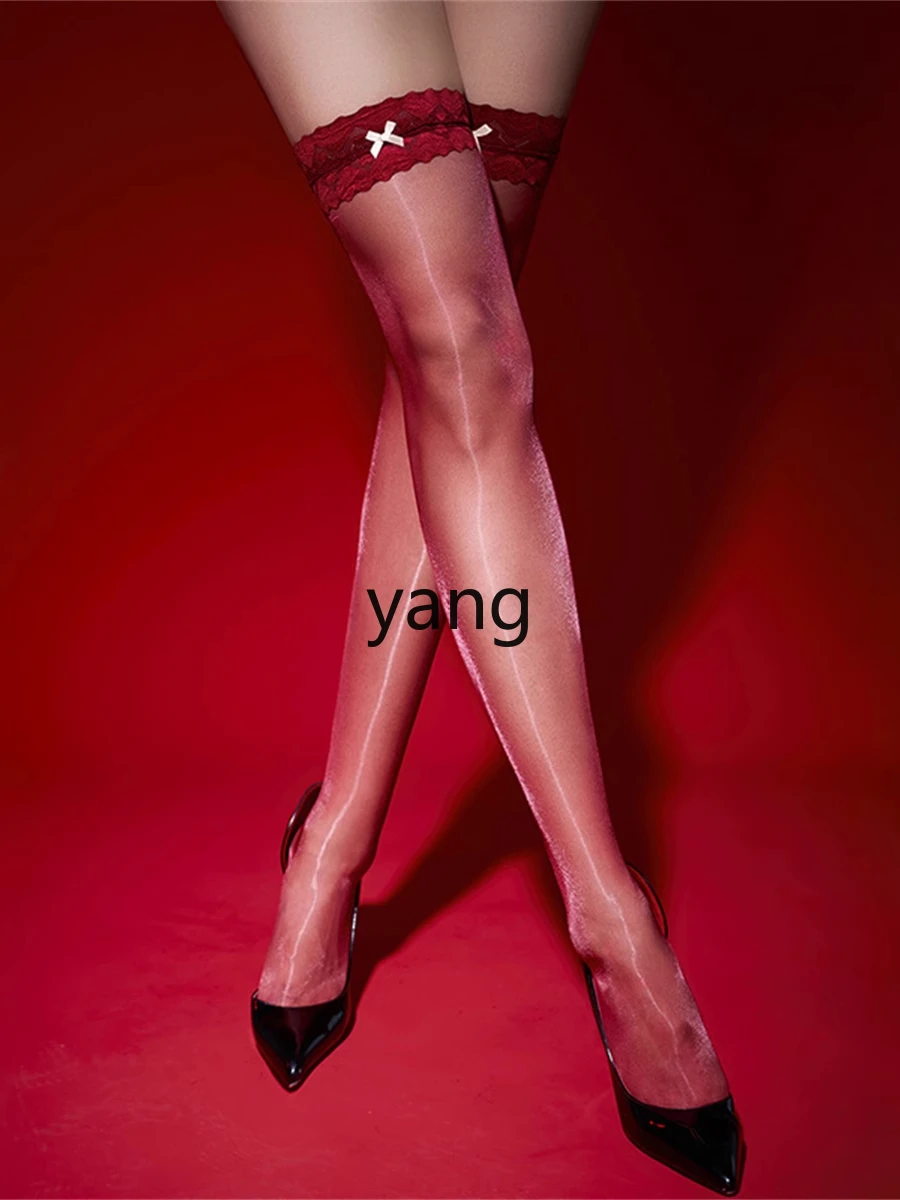 LMM stockings bow white silk half-cut knee red edge black silk flesh-colored thigh socks
