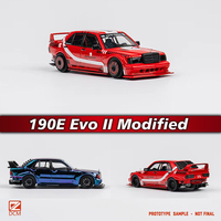 DCM In Stock 1:64 190E EVO II Modified Red Electroplated Diecast Diorama Car Model Collection Miniature Toys