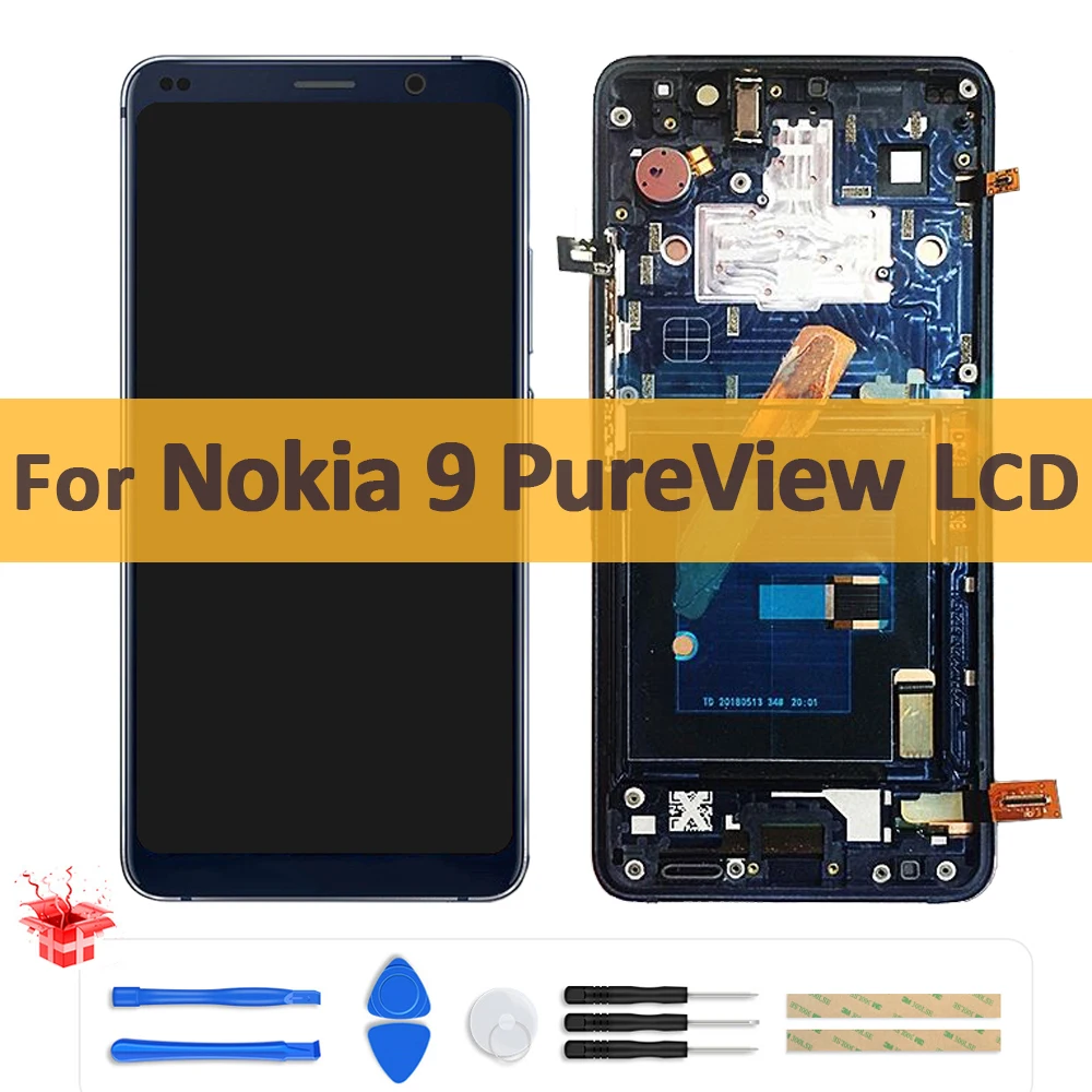 

5.99" Original Screen For Nokia 9 PureView LCD Display TA-1087 TA-1094 Touch Screen Digitizer Assembly For Nokia 9P Fingerprint