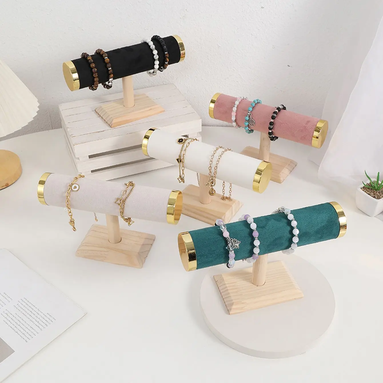 Fashion T-bar Jewelry Rack Hairband Watches Necklace Bracelet Chain Display Stand Storage Holder Desktop Counter Showcase Props