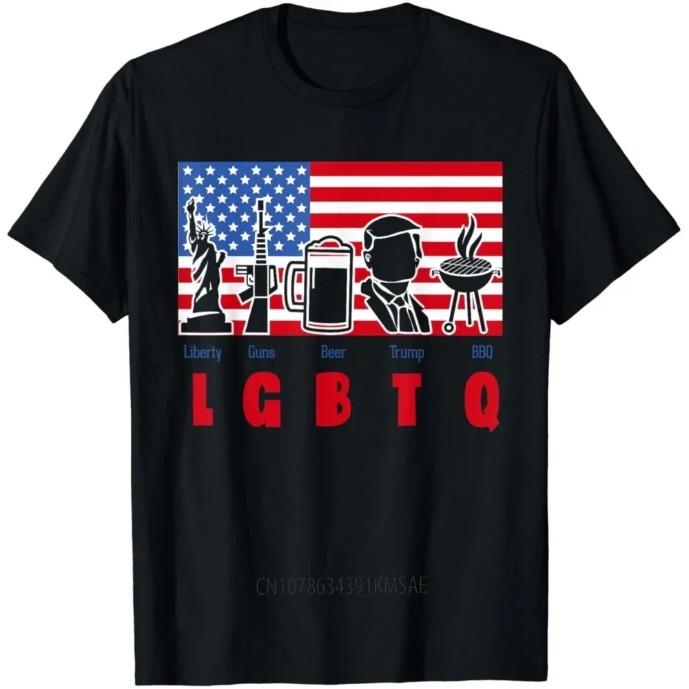 Trump Tee Trump LGBTQ Liberty Guns Beer BBQ T-Shirt Funny American Presidential Clothes  Shirts for Men  Ropa Hombre