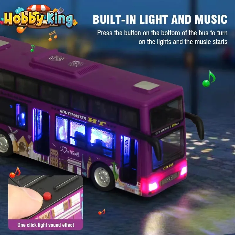 Simulation Inertial Toy Pull Back Car Children's Double-Decker Sightseeing Bus Can Open The Door with Light Music Toys for Boys