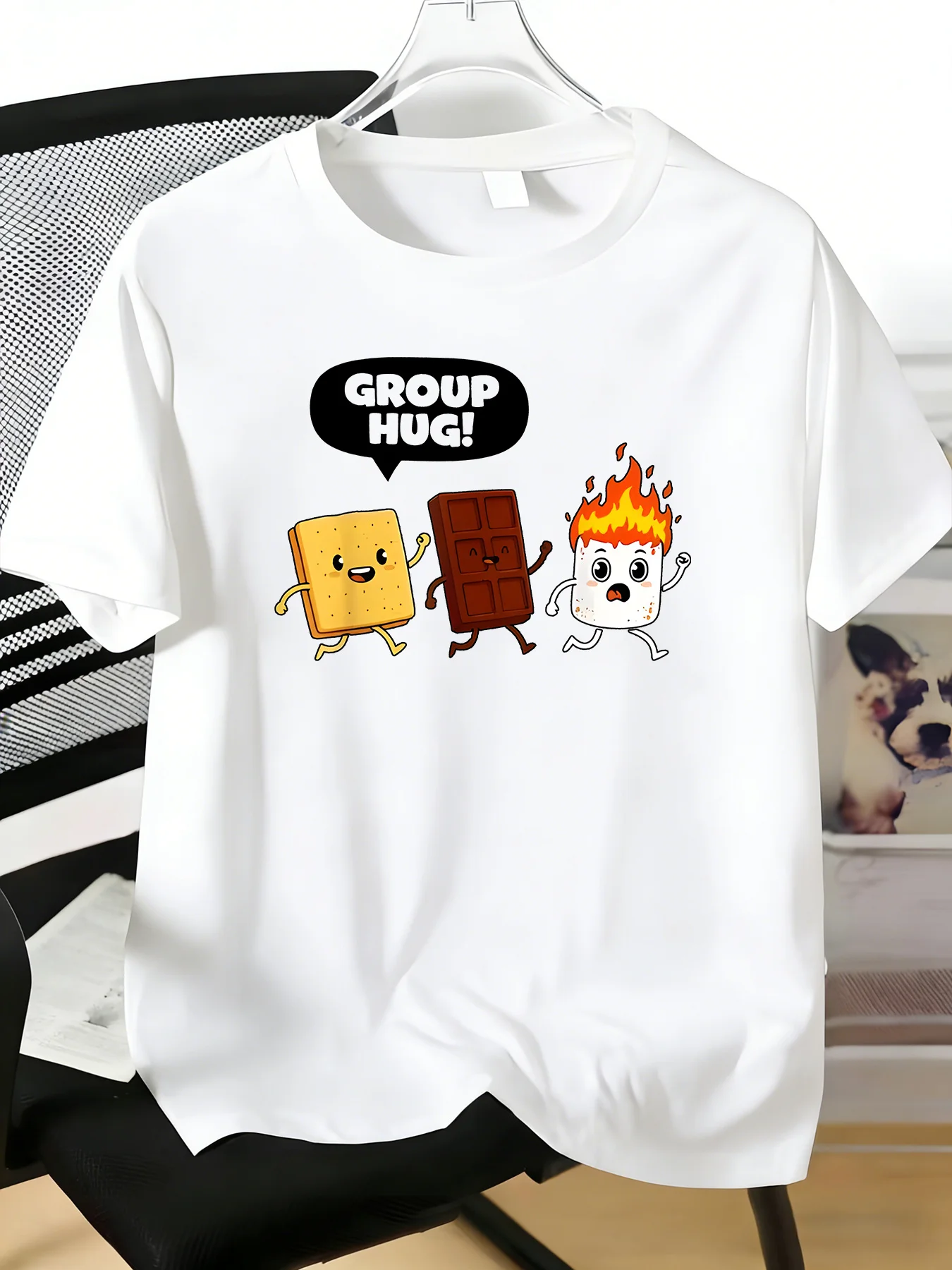 Male Round Neck Short Sleeve Tee Cute Camp Snack Group Hug Graphic Soft Cotton Travel Daily Male Street Summer Casual Tee Shirt