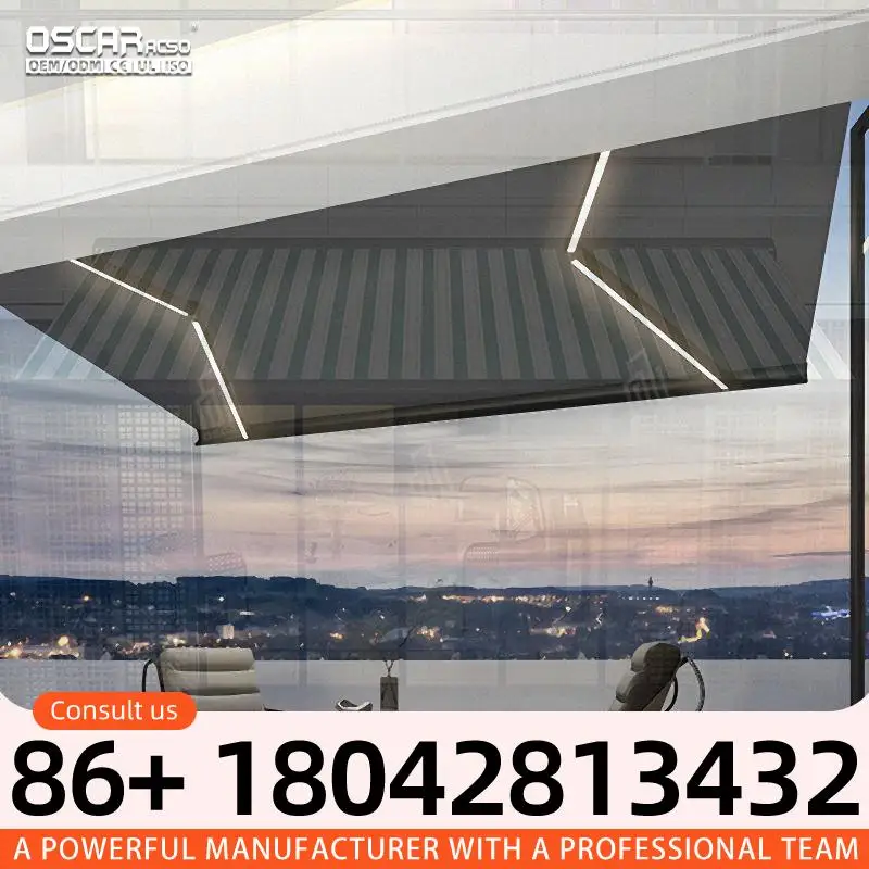 Electric Retractable Aluminium Awnings with LED Waterproof PVC Coated for Outdoor Patio Balcony Sun Shade Protection Retractable