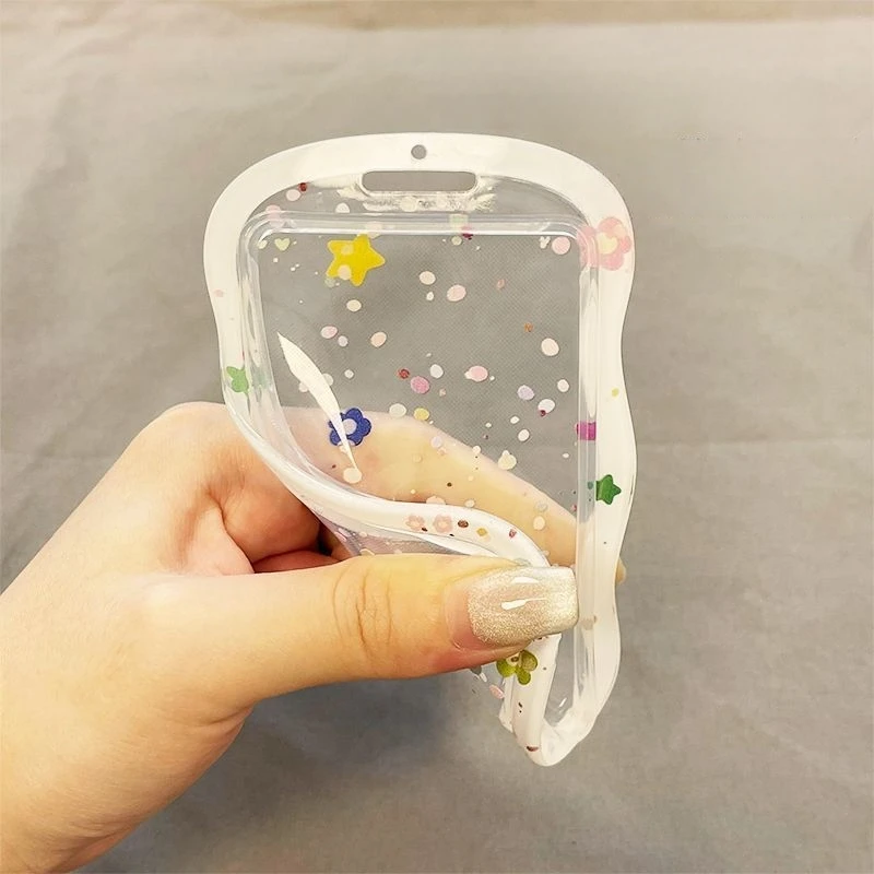 حامل بطاقات بقلادة على شكل نجمة منقطة، تصميم سلك زنبركي أبيض، حافظة شفافة مع زخرفة منقط، تخزين بطاقات صور أيدول، مضاد للفقدان لبطاقات العمل والبطاقات الوصول، ملحق لطيف للاستخدام اليومي #5