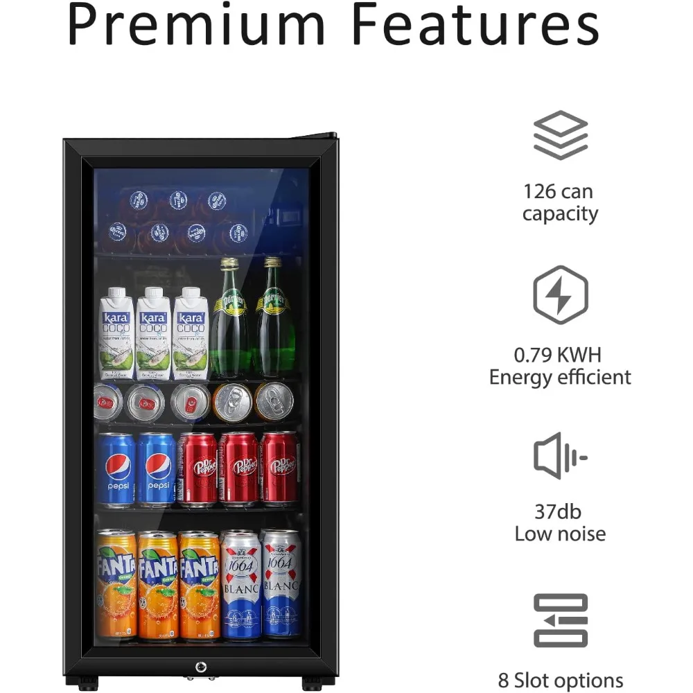 3.2 Cu.ft Beverage Refrigerator, Mini Fridge with Glass Door, Black
