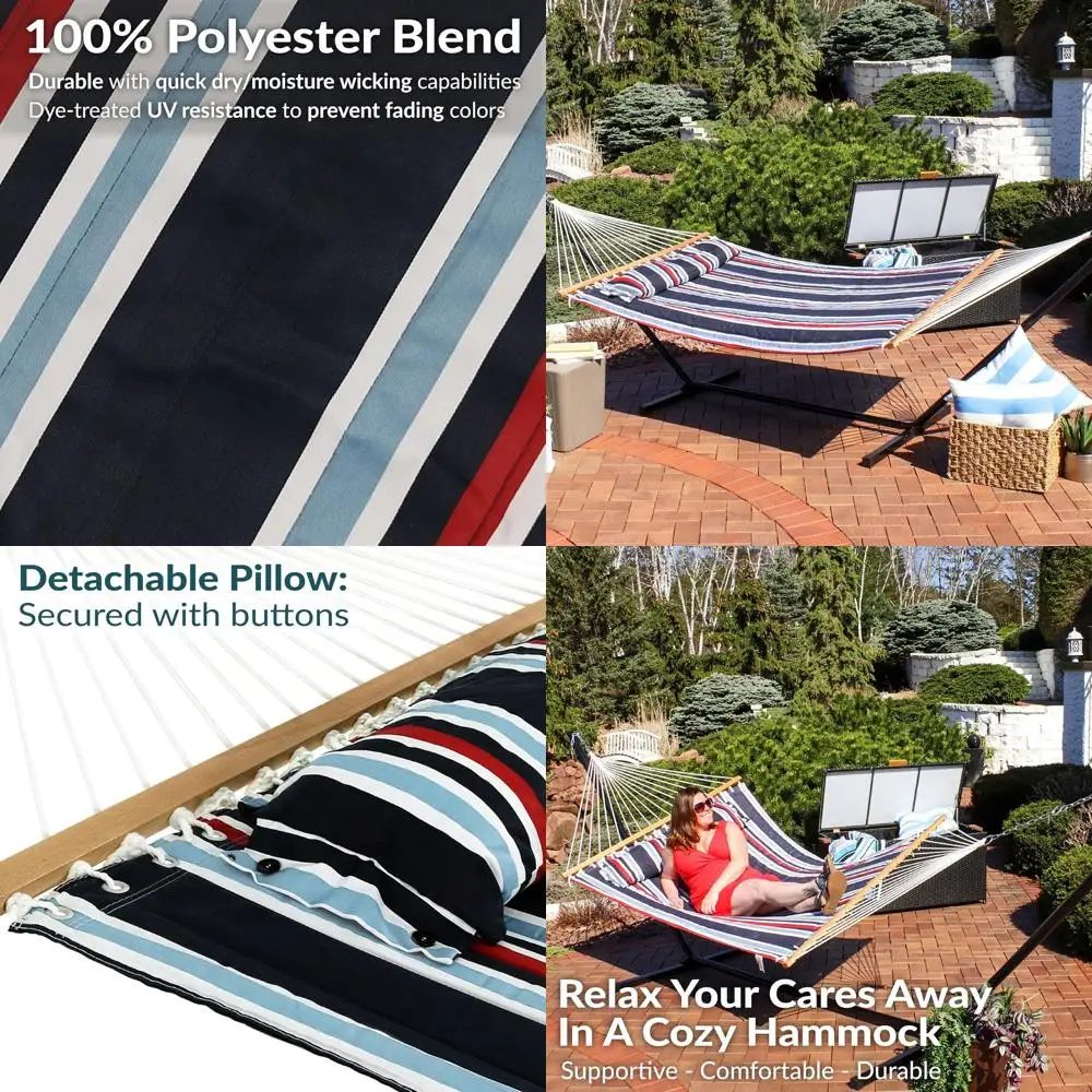 

Quarped Outdoor Double Hammock with Spreader Bars - Heavy-Duty 450-Pound Capacity, Nautical Stripe Design