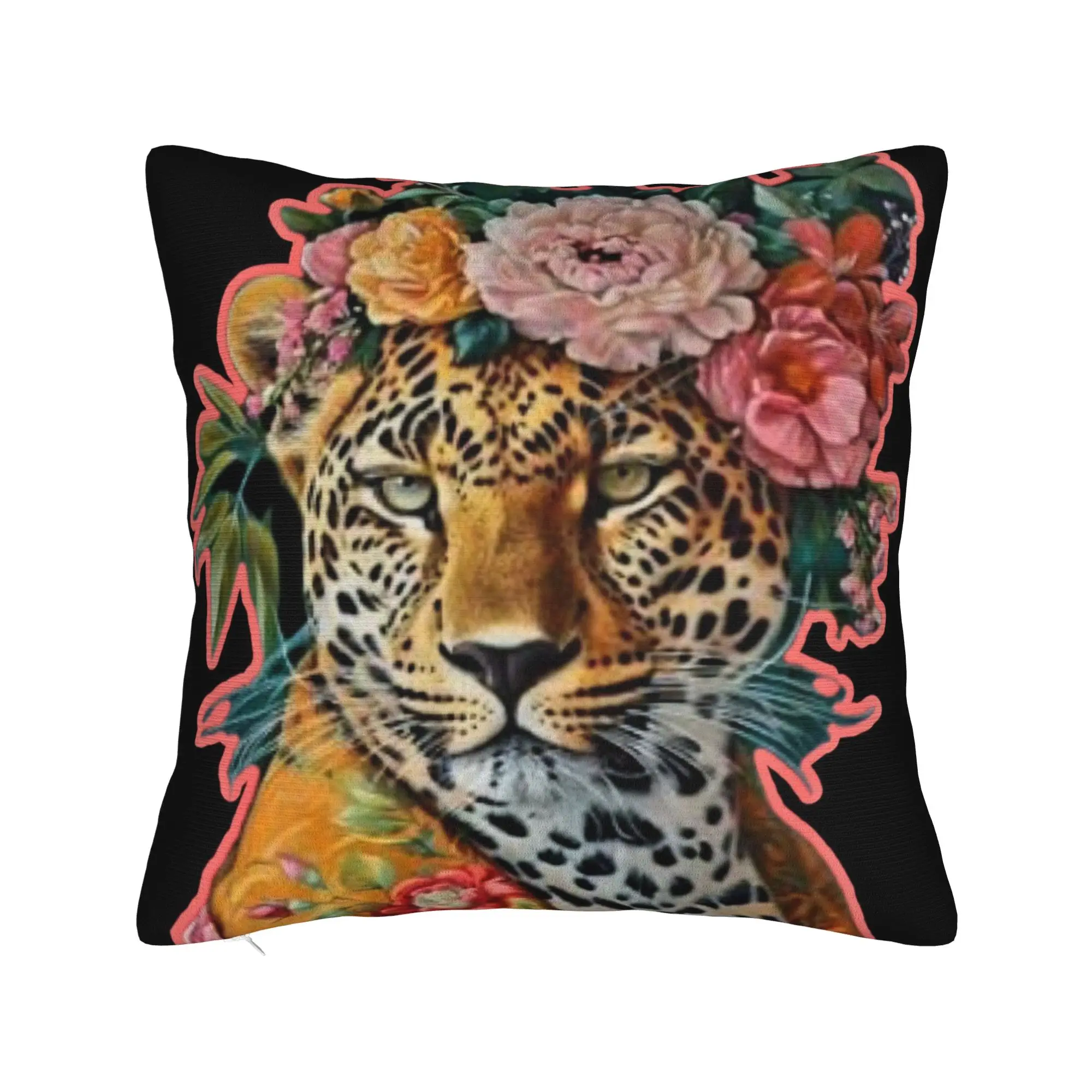 Pillow Cover Leopard in Pink Glasses Flower Crown  Morden Pillow Case For Living Room Bed Chair Pillowcases