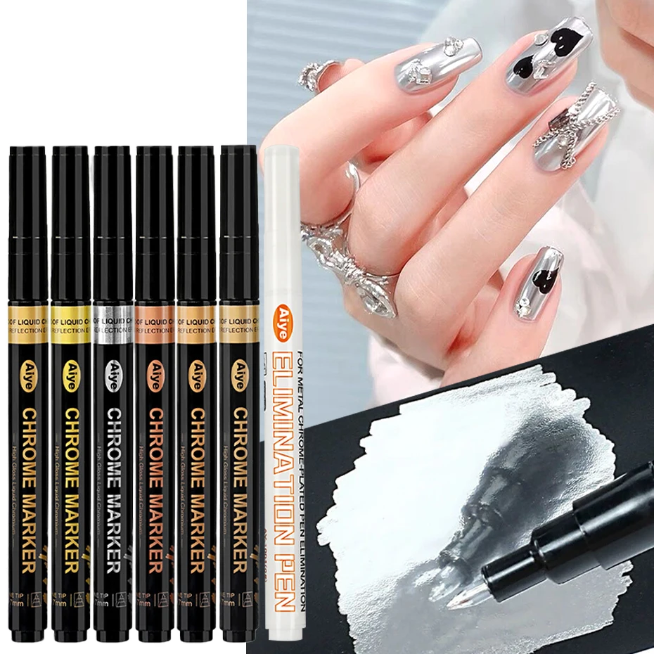 

7pcs Gold Silver Metallic Marker Nail Waterproof Mirror Liquid Pen Graffiti Drawing Lines Painting Gel Polishing Manicure Tools