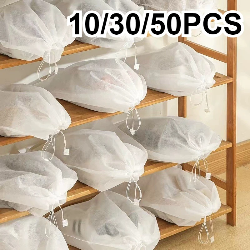 

10/30/50 шт. многоразовые белые нетканые ткани, прозрачные дорожные шнурки на шнурке, подходящие для хранения обуви, инструменты для хранения в путешествиях