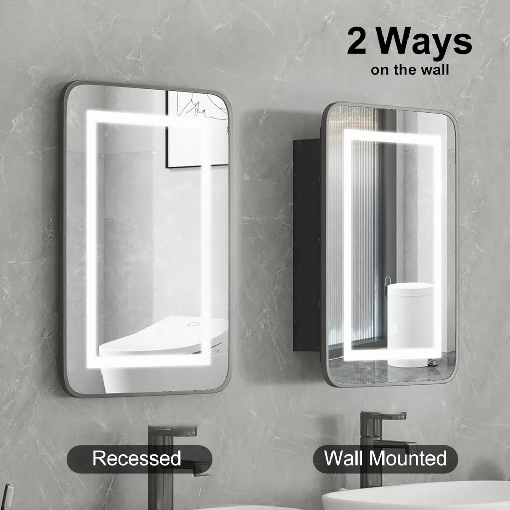 خزانة طبية مضيئة بإضاءة LED مع إضاءة 3 ألوان للحمامات