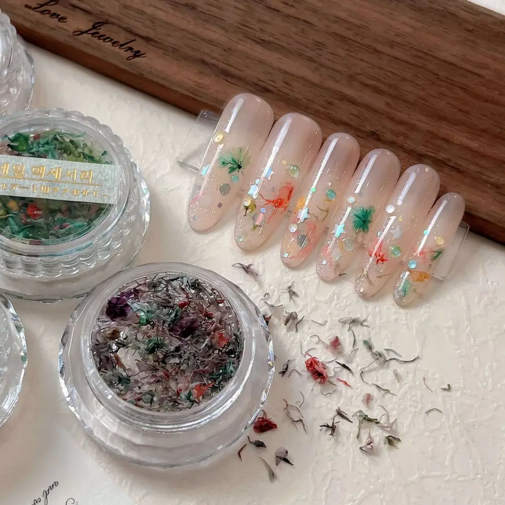 Real Floral Nail Art Decals Dried Flower Stickers Mixed Design For Manicure Tips Salon Professional Beauty Accessories