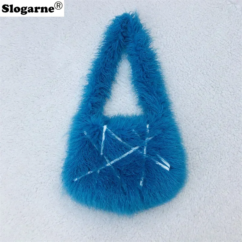 European American Tote Bag Y2K New Messenger Bags Women Furry Trend Love Crossbody Bags Fur handbags Fluffy Fur Shoulder Bag