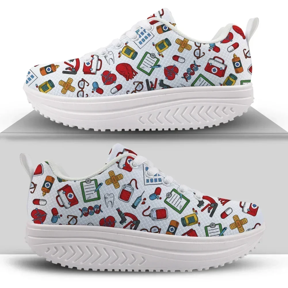 

Cute Cartoon Women's Nursing Shoes Comfort Nurse Medical Leisure Platform Footwear Lace Up Height Increasing Shoes