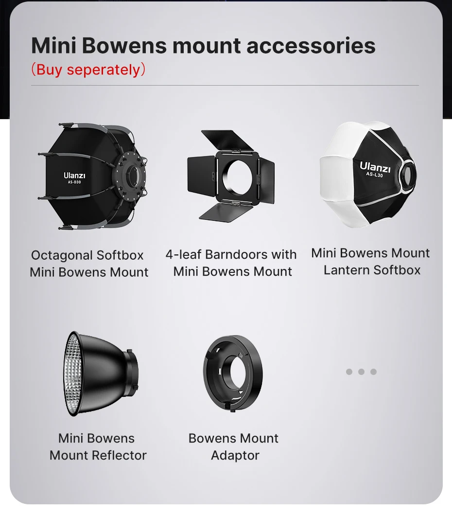 Ulanzi AS-L30 30 cm Laterne Softbox mit Mini Bowens Mount Quick Release Ball Diffusor Lichtmodifikator für Ulanzi LT028 LT005 COB – Detail 4