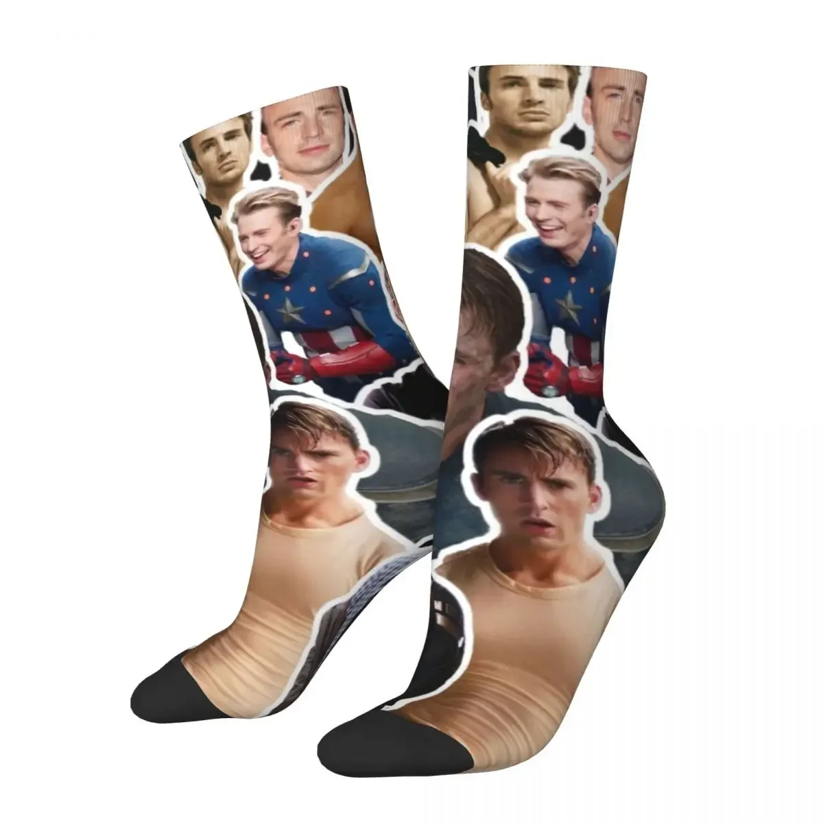 

Harajuku Chris Evans Collage Happy Socks Novelty Street Style Crazy Funny Crew Socks for Men Women Unisex Sweat Absorbing