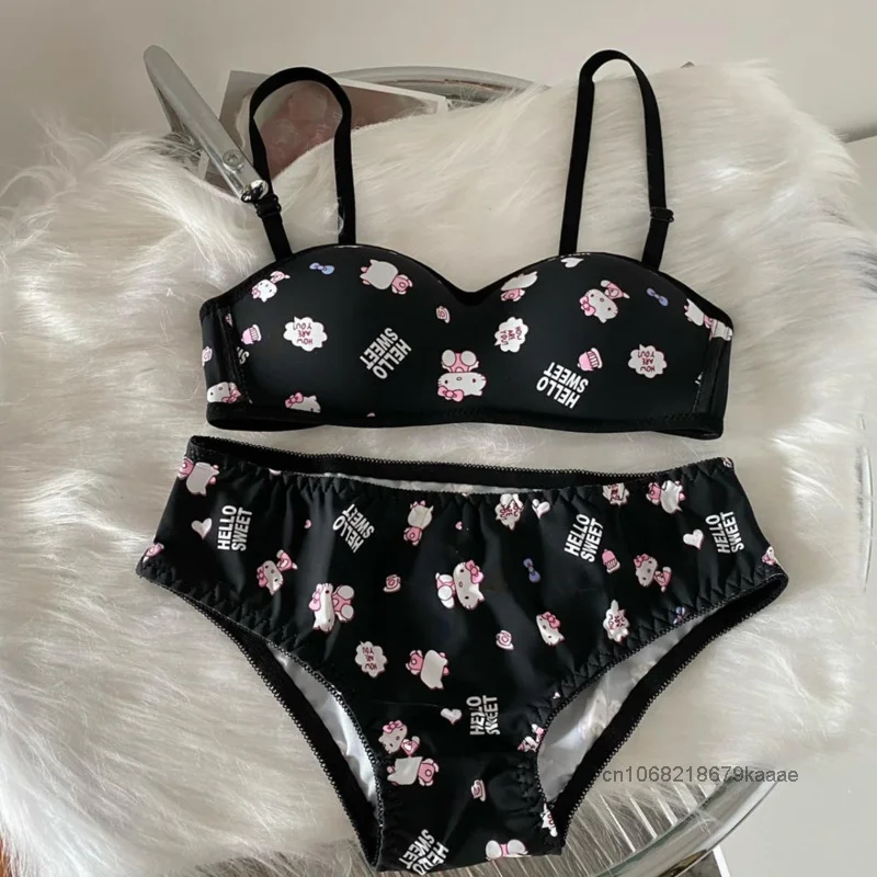 Sanrio Hello Kitty Cute Cartoon Print Underwear Set Sweet Soft Y2k Girlish Style Kawaii Bra Suit Fashion Harajuku Lingerie Panty