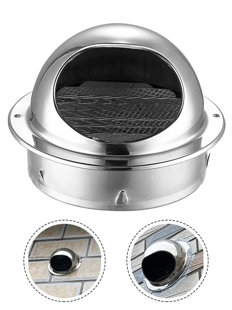 1pc Stainless Steel Vent Cap Exterior Wall Air Outlet Grille Round Heating Cooling Vent Cover Hemispherical Hood Design