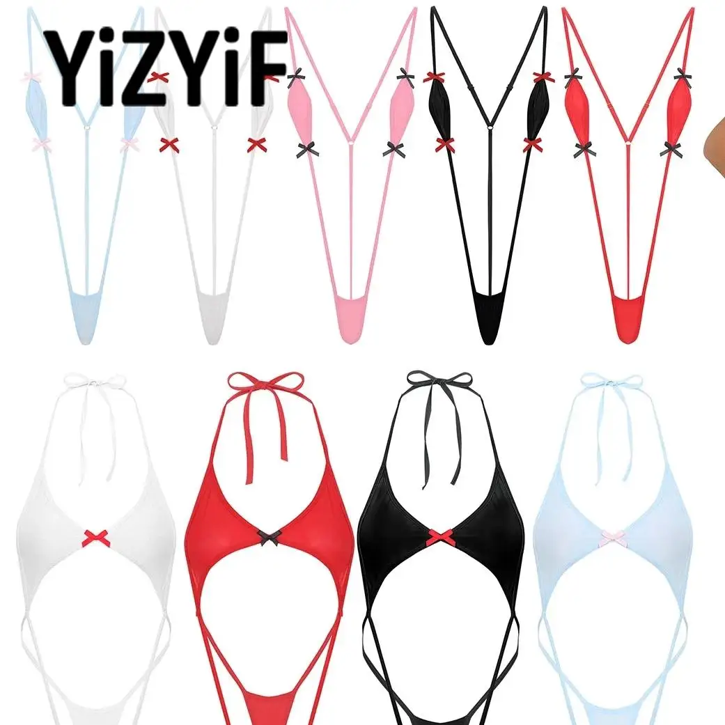 

Womens Sexy One Piece Swimsuit Cutout Cute Bow Backless Sling Nightwear Party Playsuit Monokini Swimming Pool Beach Spa Bodysuit