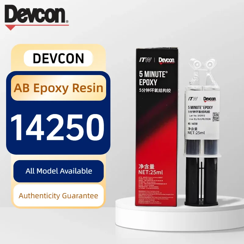 Adhesivo Epóxico Devcon 14250 de 5 Minutos, 25 ml, Pegamento de Dos Componentes AB de Curado Rápido para Reparar Metal, Vidrio, Cerámica y Madera
