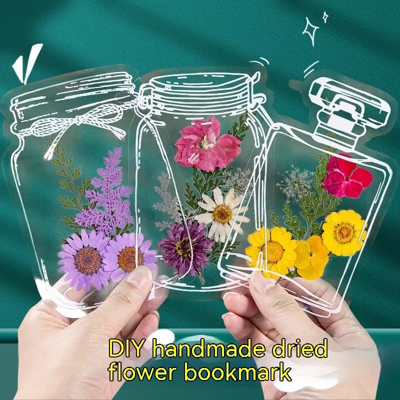 Transparent Dried Flower Bookmarks Diy Bookmark Set For Students Wishing Bottle Stickers Flower Page Clips Kids Gift Bookmark