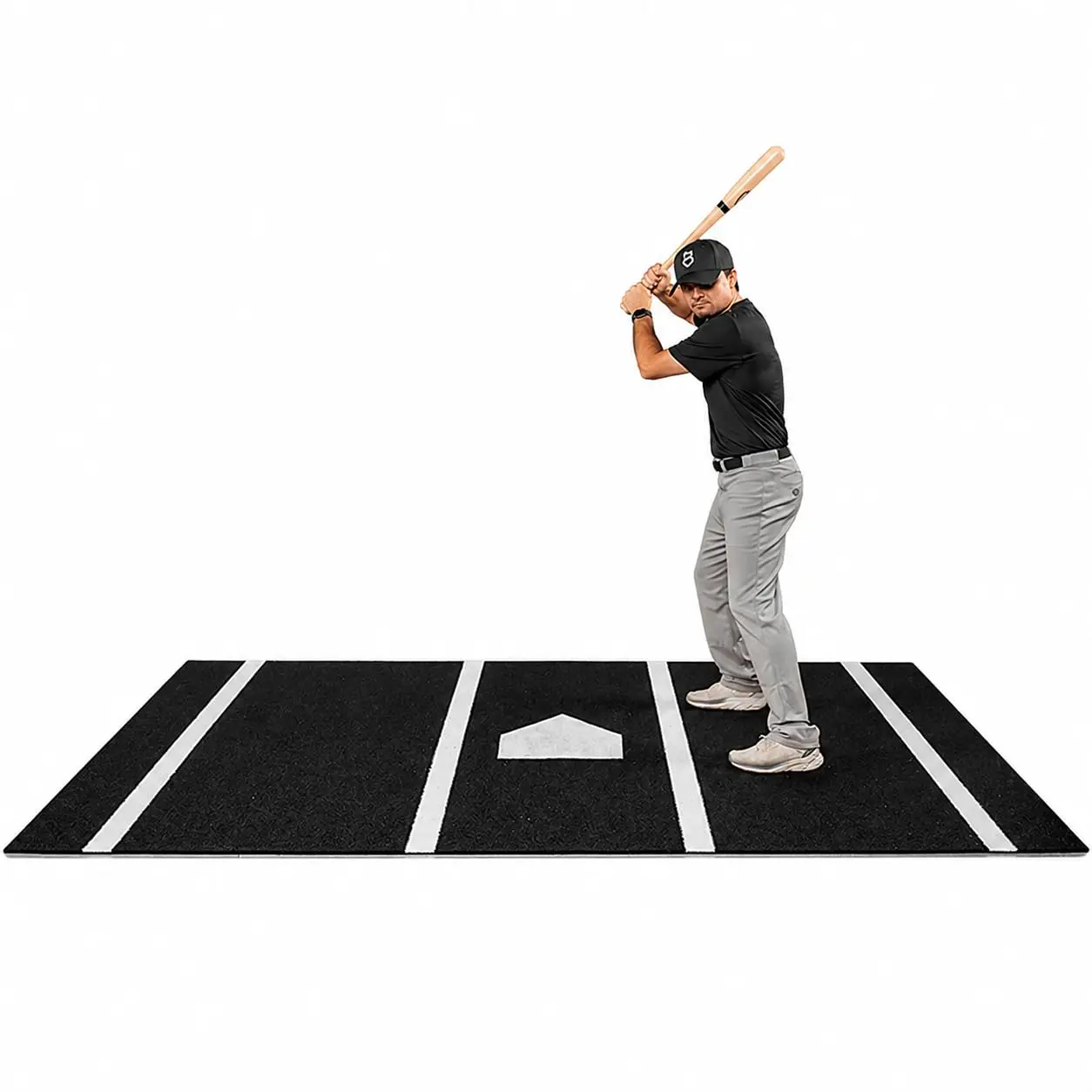 6 x 12 Proball Baseball & tball Hitting Mat – Batting Cage Practice Turf with Painted Home Plate, Black Nylon Turf