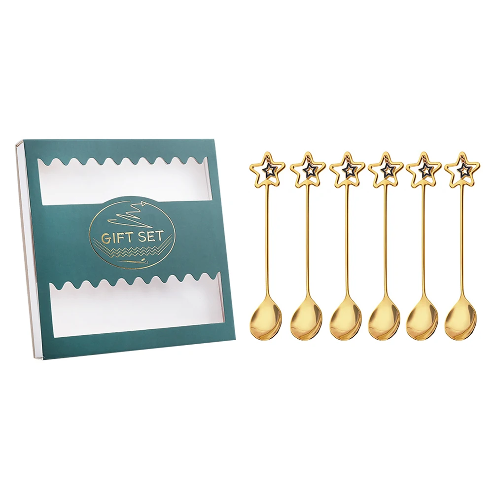 

6pcs Pendant Spoon Stainless Steel Dessert Mixing Spoons Heart Shaped Scoop Coffee Stainless Steel Scoop Boxed Kitchen Gifts