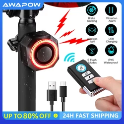 Awapow Bicycle Alarm Taillight Burglar Bike Light USB Charging Smart Auto Brake Sensing Waterproof Anti Theft Smart Bicycle Lamp