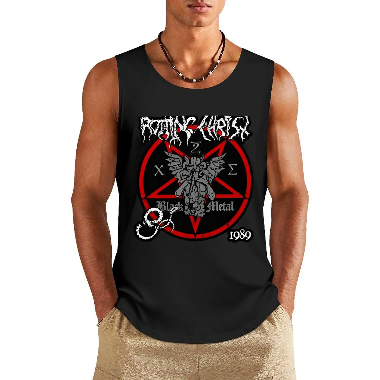 

red circle pentagram Tank Top muscle t-shirt Men's summer clothes 2025
